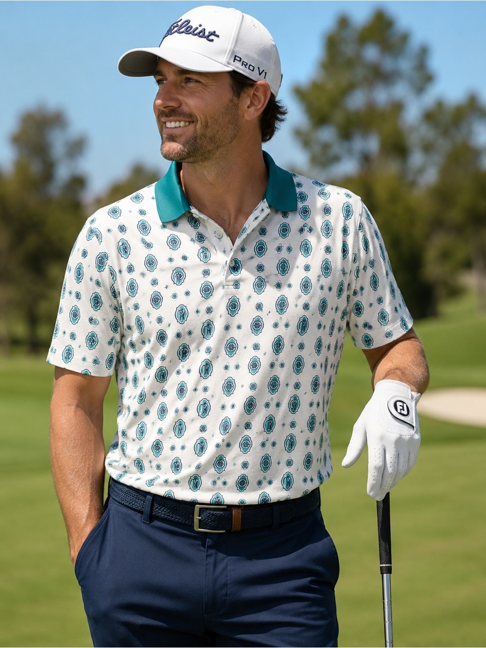 VTG Par Four Blue and Teal Short Sleeve Collared Single Stitch Golf Polo Large